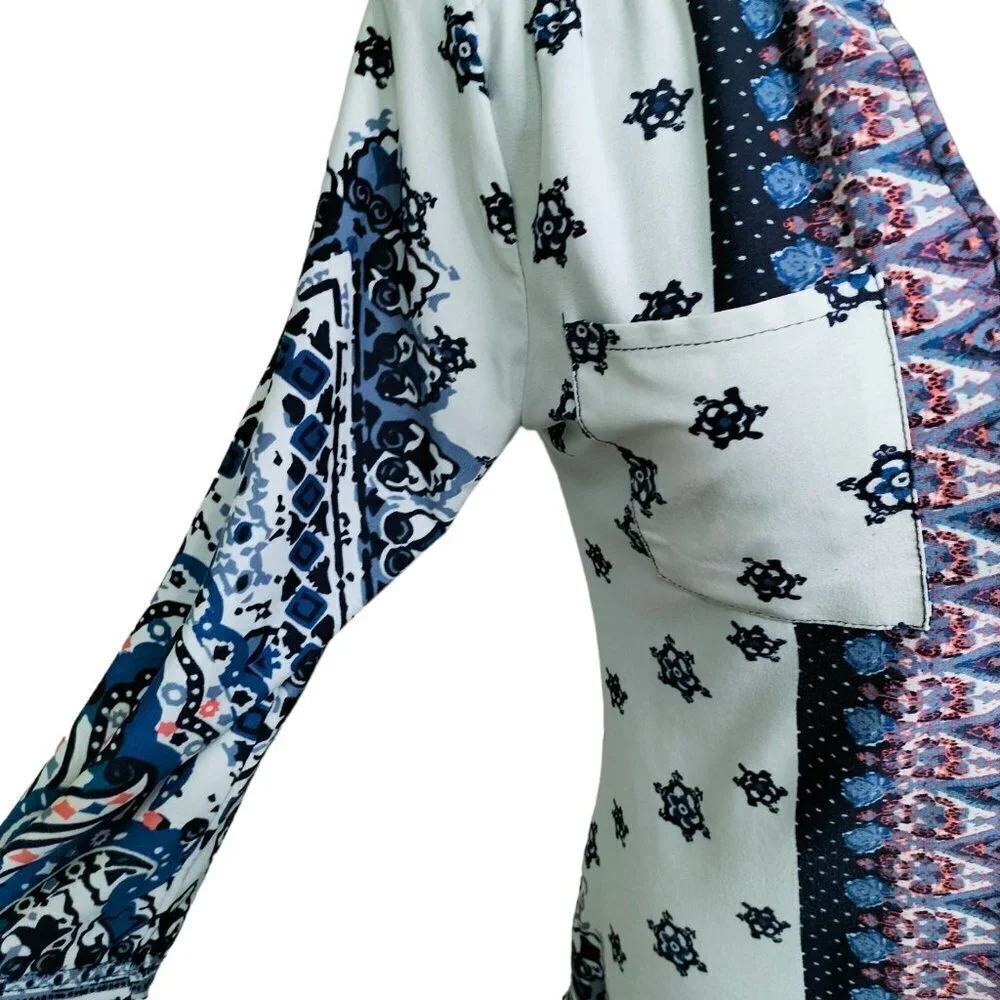 (309) Carolyn Taylor Zipper Front Multicolor Printed Blouse Size L